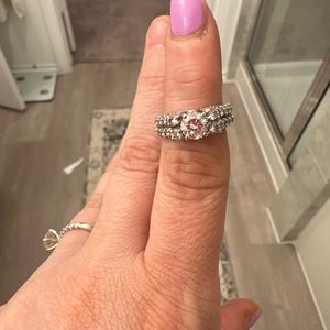 Lady’s retro 14k white gold diamond engagement ring and band- soldered